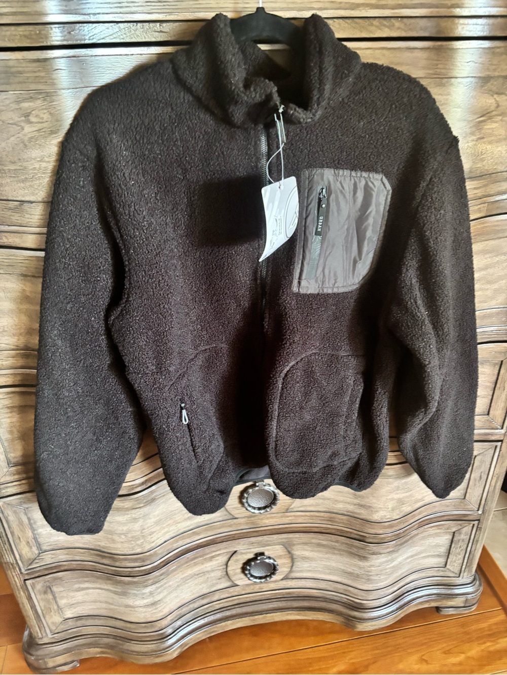 Men's Dark Brown Sherpa Fleece Zip Jacket - Casual Warmth
